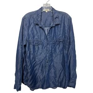 Cloth & Stone Chambray Button Down Shirt Blue Tencel Long Sleeve Large